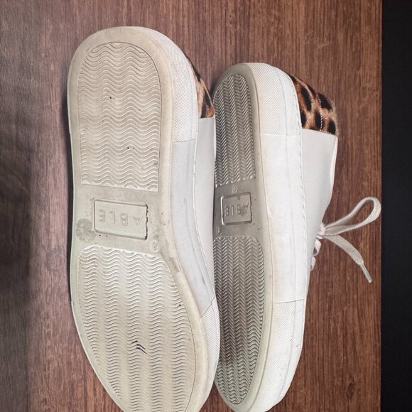 ABLE White Leather Sneakers with Leopard Print Heel Size 8 - Picture 5 of 5